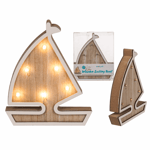 Formschönes Holz-Segelschiff mit 6 warmweißen LED