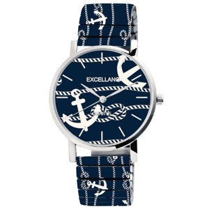 Excellanc Armbanduhr mit Zugarmband, Edelstahl, Anker Blau
