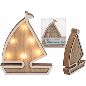 Formschönes Holz-Segelschiff mit 6 warmweißen LED Schiffe Meer