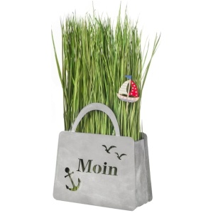 Gartendeko Pflanztasche ‘Moin’ – Grau Deko Tasche