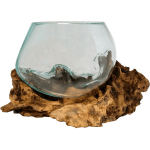 Glas L mundgeblasen auf Wurzelholz Durchmesser 15-20 cm Glas auf Wurzelholz Durchmesser