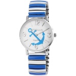 Excellanc Armbanduhr mit Zugarmband, Edelstahl, Anker hellblau