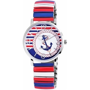 Excellanc Damenarmbanduhr mit Edelstahlzugband Rot - Blau - Weiss Uhren