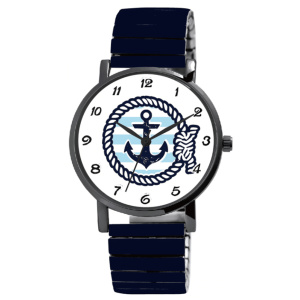 Excellanc Armbanduhr mit Zugarmband, Edelstahl, Anker Weiss - Blau Uhren