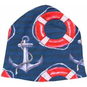 Strickmütze Long Beanie Slouch Mütze blau Anker Rettungsringe maritim