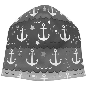 Strickmütze Long Beanie Slouch Mütze grau silber Anker Wellen Sterne maritim