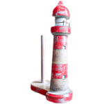 Halber Leuchtturm mit Küchenrollenhalter aus Vollholz rot/weiss Höhe 36 cm