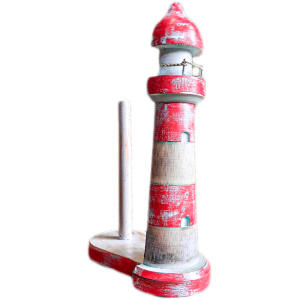 Halber Leuchtturm mit Küchenrollenhalter aus Vollholz rot/weiss Höhe 36 cm Küche / Haushalt Leuchtturm