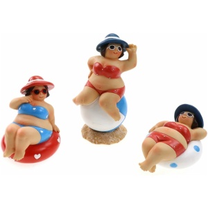 Poly dicke Frauen im Bikini auf Schwimmreif und Ball, Sonnenhut, ca. 8cm