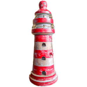 Halber Leuchtturm für Wand oder zum Hinstellen aus Vollholz mit Schlüßelaufhänger rot/weiss Höhe 36 cm