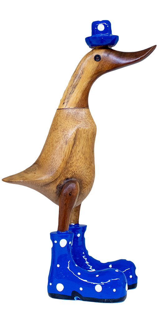 Ente mit Top und Stiefeln aus Bambus blau Höhe ca. 40 cm