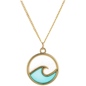 Goldene Kette mit Wellenanhänger in Blau und Weiß, ideal für maritime Schmuckliebhaber und Strandfans.