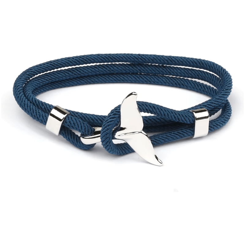 Blauer geflochtener Armband mit silbernem Fischschwanz-Verschluss, modisches Accessoire für Herren und Damen.