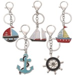 Tolle handgemachte silber / bunte maritime Schlüsselanhänger Maritime Schlüsselanhänger mit Anker, Schiffen und Steuerrad, ideal für Liebhaber von nautischen Motiven und maritimen Designs.