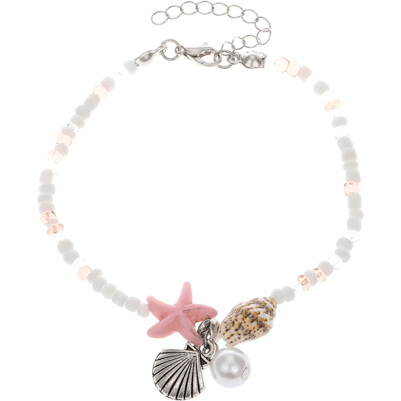 Schmuckarmband mit rosa Stern, Muschel und Perlen, ideal für maritime Stile. Handgefertigter Schmuck mit einzigartigen Details.