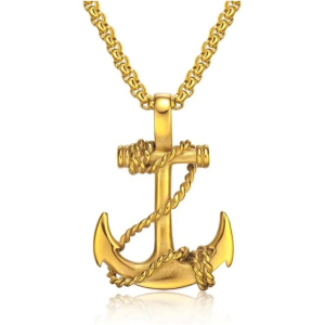 Goldene Ankerkette mit einem detaillierten Anker und Seil-Design, ideal für maritime Schmuckliebhaber. Hochwertige Verarbeitung und stilvolles Design.