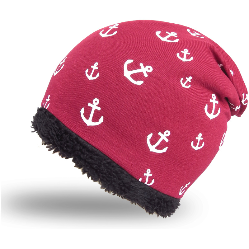 Winter Beanie Mütze "Mini Anker" Teddyfell Futter Maritim