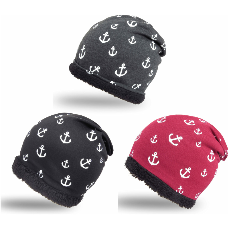 Winter Beanie Mütze "Mini Anker" Teddyfell Futter Maritim