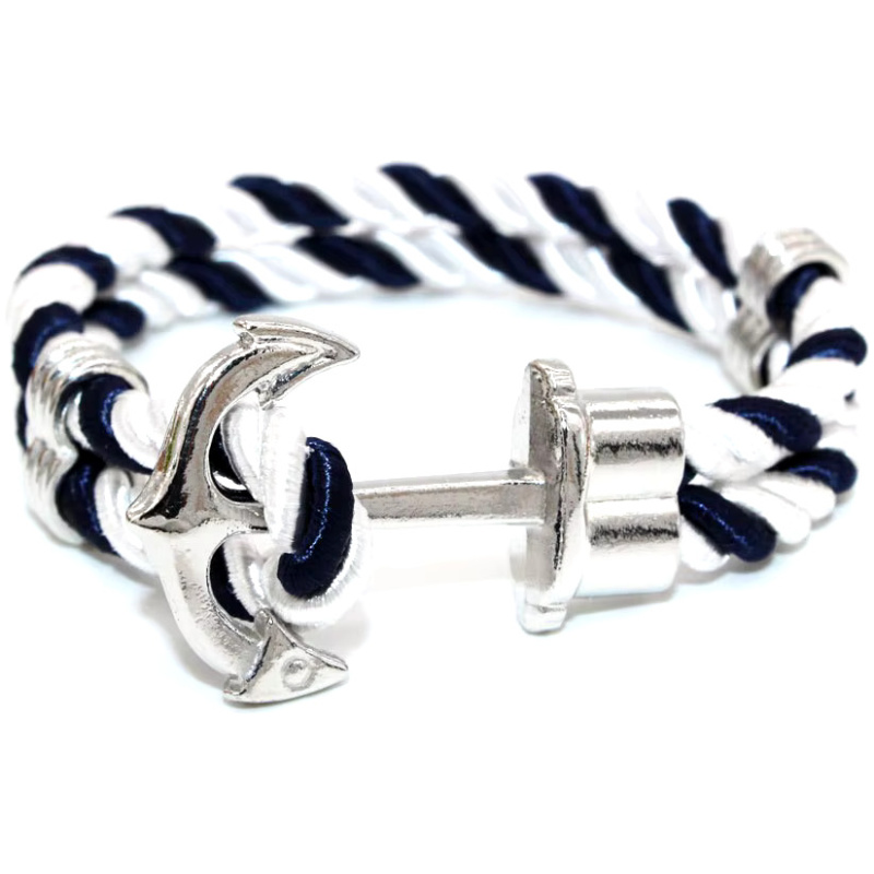 Schickes Herren Armband mit silbernem Anker, hochwertiges Material, dunkelblau/weiss, verstellbar