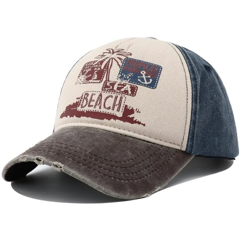 Vintage Retro Distressed Trucker Cap Sea Beach Braun