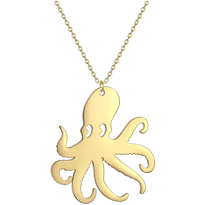 Schöne Goldkette mit Octopus Anhänger goldfarben, Edelstahl