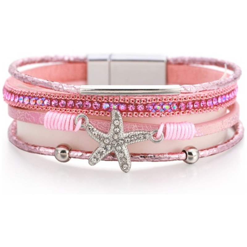 Magnet Armband mit Seestern und funkelnden Steinen, rosa