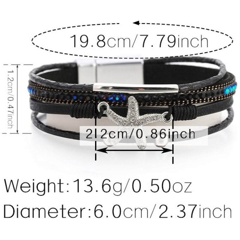 Magnet Armband mit Seestern und funkelnden Steinen, schwarz