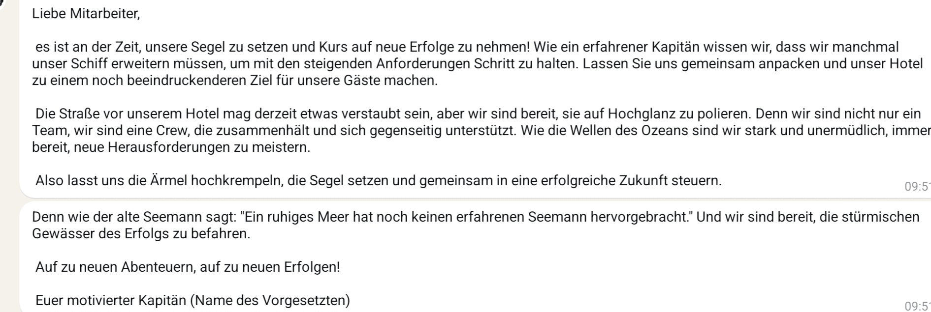 Hallo liebe Mitarbeitenden Mitarbeiter (m, w, d, o. Ä.)