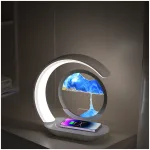 3D Sanduhr - Sandmalerei - Nachttischlampe mit drahtloser Handyladestation Moderne Tischlampe mit einer kreisförmigen Lichtquelle und einem kabellosen Ladegerät für Smartphones.