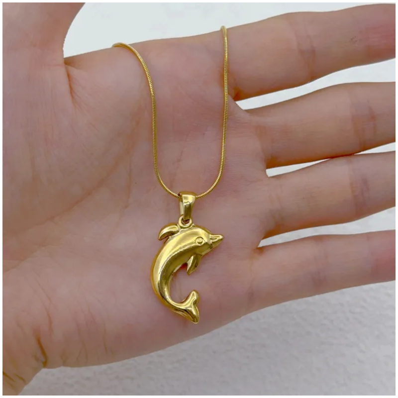 Vergoldete Edelstahlkette mit Delfin